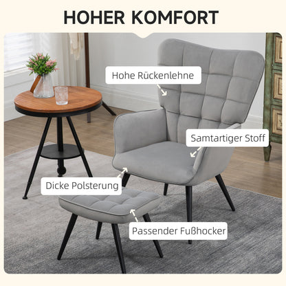 HOMCOM Relaxsessel mit Ottomane bis 120 kg Sessel mit Fußhocker, 2-teiliges Set, Grau