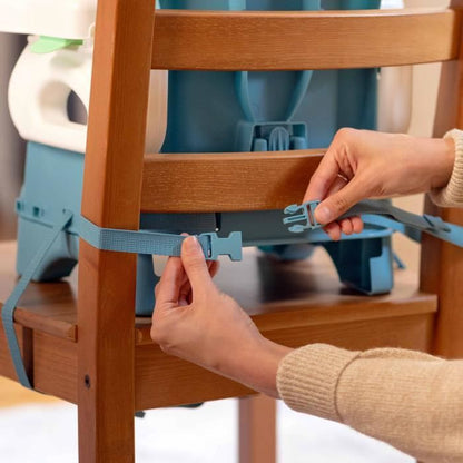 INGENUITY Deluxe Foldable Booster Seat Turquoise, Portable with Tray and Straps Included