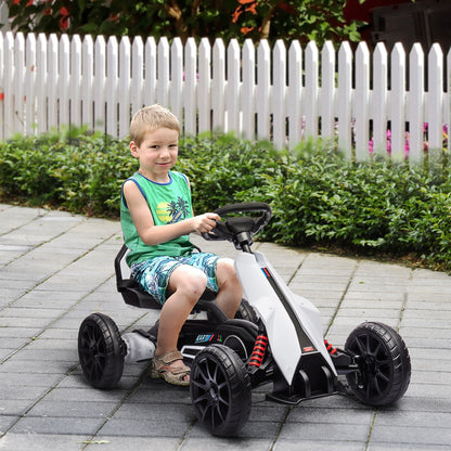 HOMCOM Go-Kart für Kinder, Elektro-Kart, bis 5 km/h, Sicherheitsgurt, Sitz mit Rückenlehne, Kunststoff, Metall, Weiß