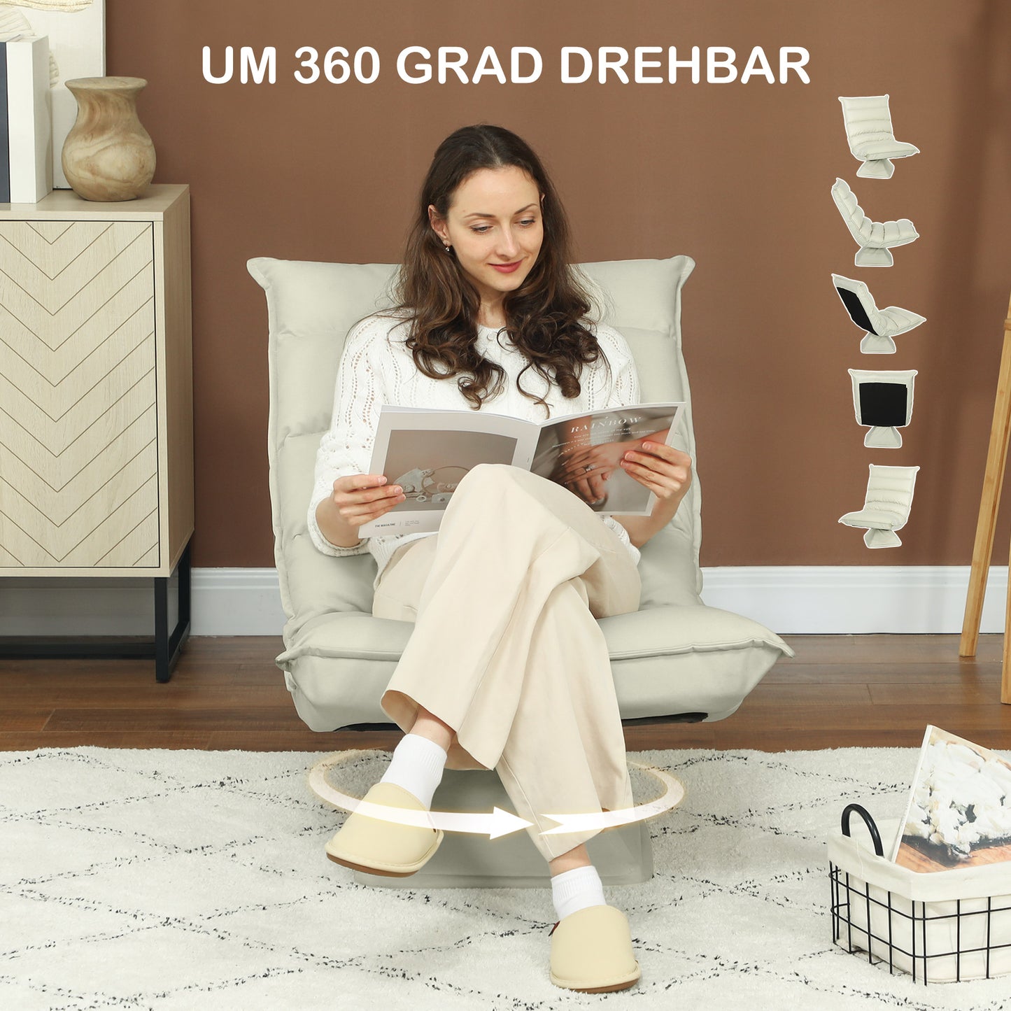 HOMCOM Relaxsessel, Sitzsack, verstellbare Rückenlehne, Lederoptik, 62x70x95cm, Beige