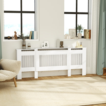 HOMCOM Heizkörperverkleidung, Lamellendesign, verstellbare Länge 125-201 cm, MDF, Weiß