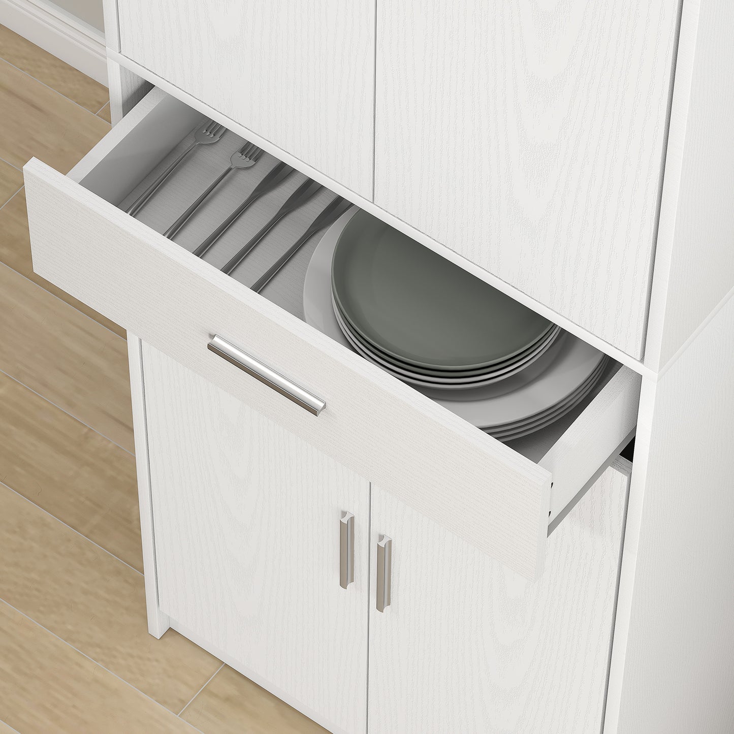 HOMCOM Küchenschrank, 3-stufig verstellbare Regale, Spanplatten, MDF, viel Stauraum, Weiß