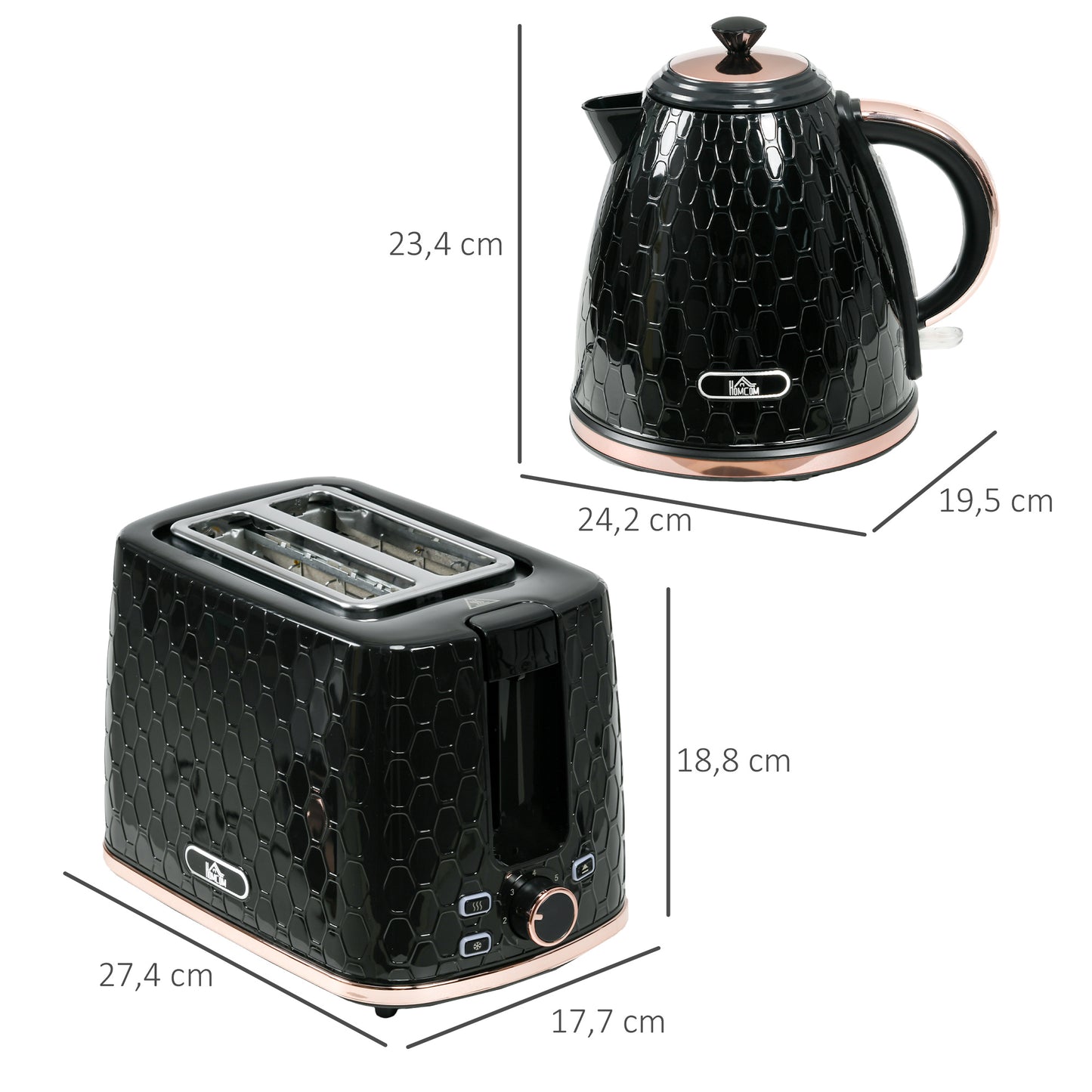HOMCOM Wasserkocher- und Toaster-Set, 1,7 L, verschiedene Modi, LED-Anzeigen, Schwarz