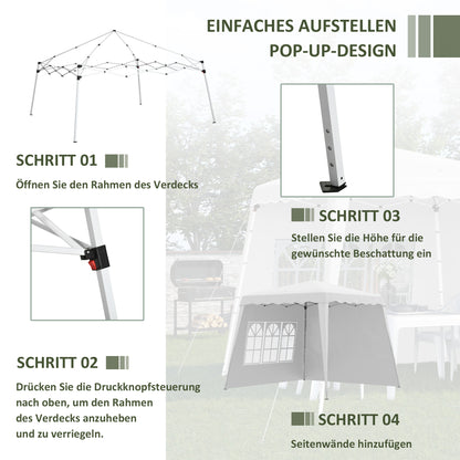 Outsunny Pop Up Pavilion Faltpavillion, inkl. Fernstern, wetterbeständig, 240 x 240 x 250 cm, Weiß