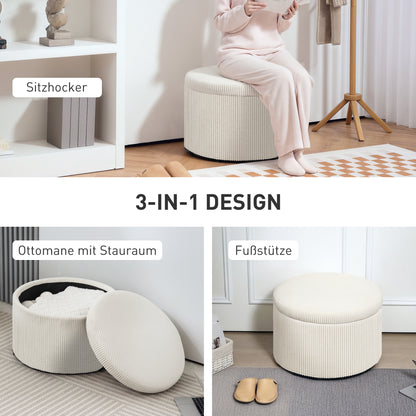 HOMCOM Fußhocker mit 97 L Stauraum, Cordstoff, Schaumstoff, Sitzhocker, Beige
