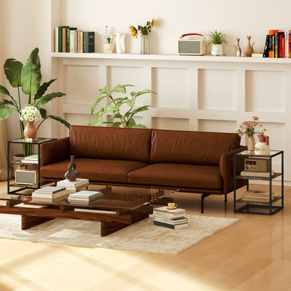 HOMCOM 2er-Set Beistelltische mit Glasplatte, 3-stufiges Design, Metallrahmen, für Wohnzimmer, Schlafzimmer, Braun