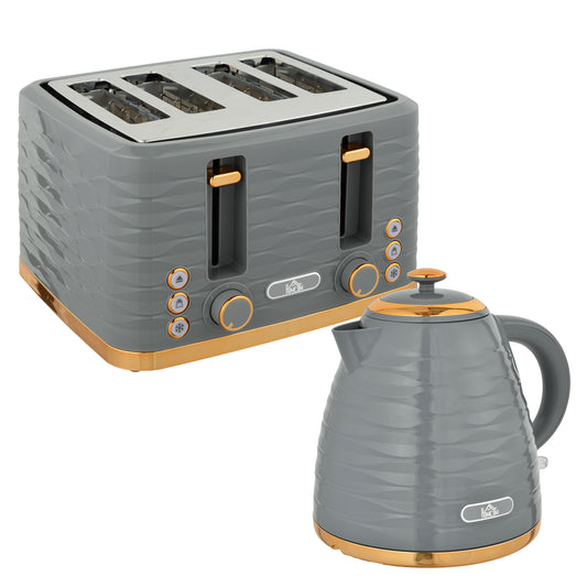 HOMCOM 2-in-1 Toaster und Wasserkocher Set, 7 Bräunungsstufen, Auftau- und Aufwärmfunktion, Grau