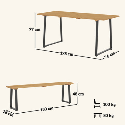 Outsunny Sitzgruppe 3-teilig Holz Essgrupp für 6 Personen Esstisch mit 2 Bänke Schirmloch Holztisch 178 x 76 x 77 cm Naturholz