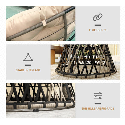 Outsunny Papasansessel Rotting 360° drehbar Korbsessel mit Kissen Durchmesser 90 cm runder Beige