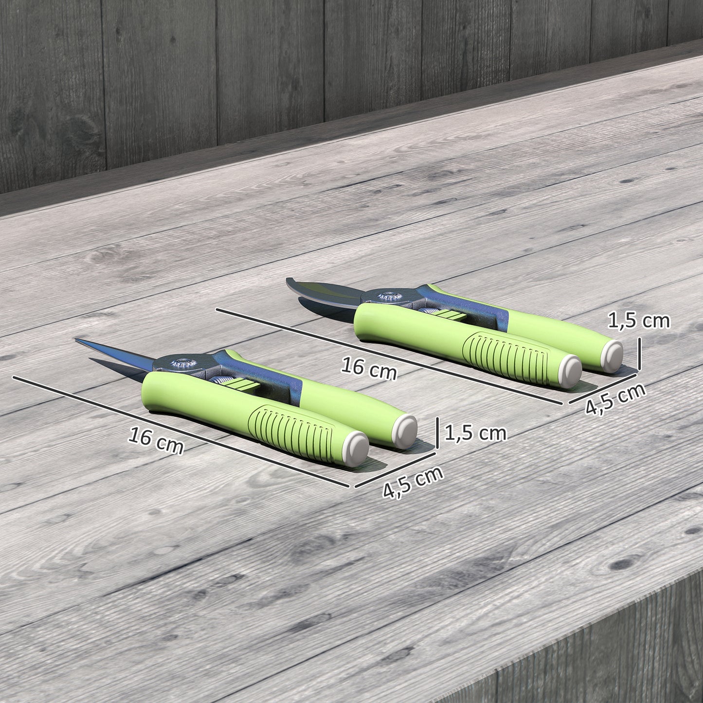 Outsunny Gartenwerkzeug Set 2 Stück Garten Werkzeug aus Edelstahl Gartengeräte mit Gartenschere Astschere Grün+Silber