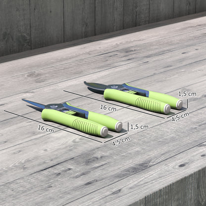 Outsunny Gartenwerkzeug Set 2 Stück Garten Werkzeug aus Edelstahl Gartengeräte mit Gartenschere Astschere Grün+Silber