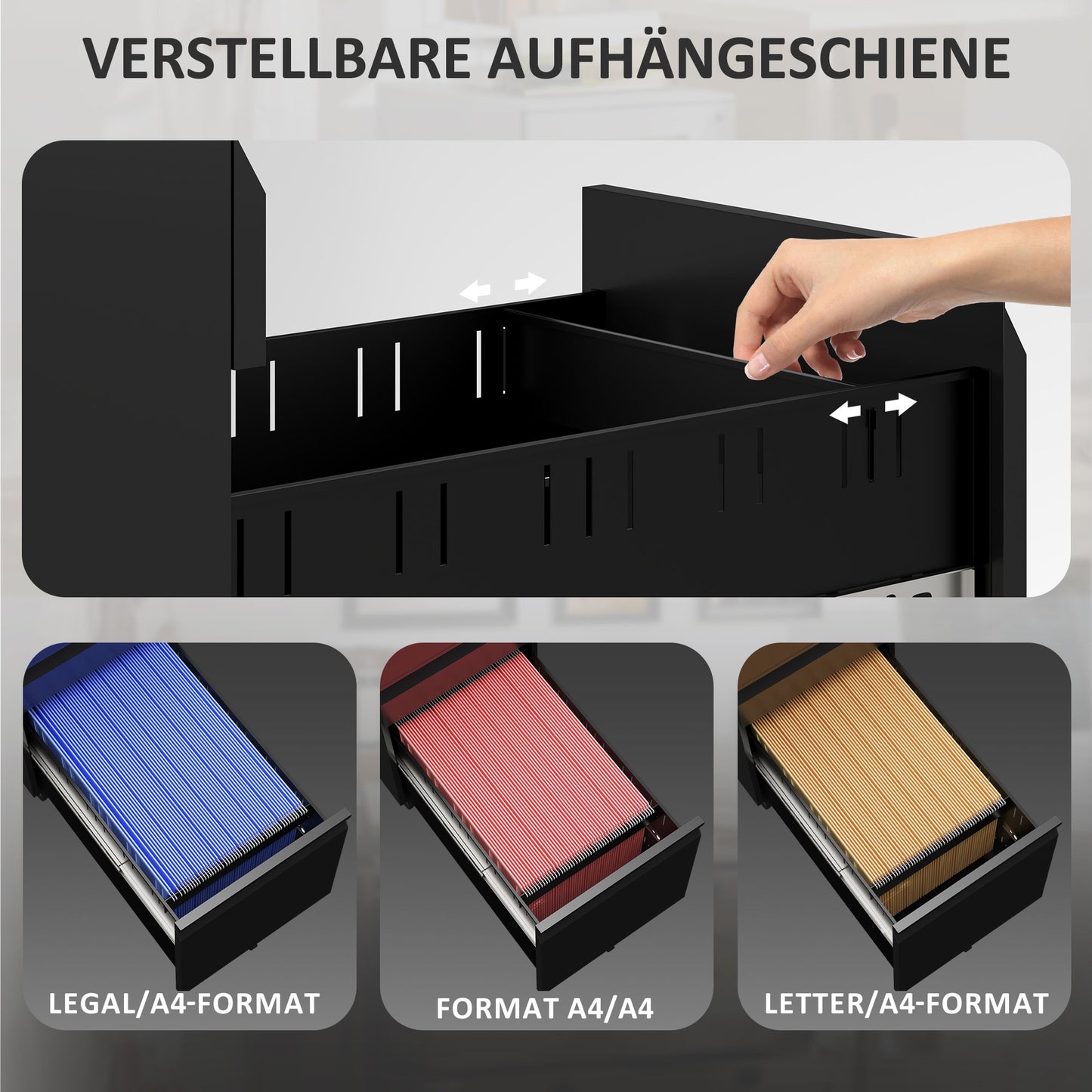 Vinsetto Aktenschrank aus Metall, Büroschrank, 3 Schubladen, rollbar, Schwarz