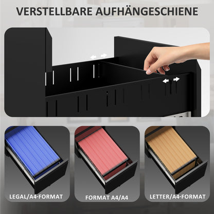 Vinsetto Aktenschrank aus Metall, Büroschrank, 3 Schubladen, rollbar, Schwarz