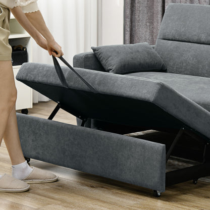 HOMCOM Schlafsofa, 2-Sitzer, ausklappbar, bis 200 kg, Holzrahmen, 155x90x88,5cm, Dunkelgrau