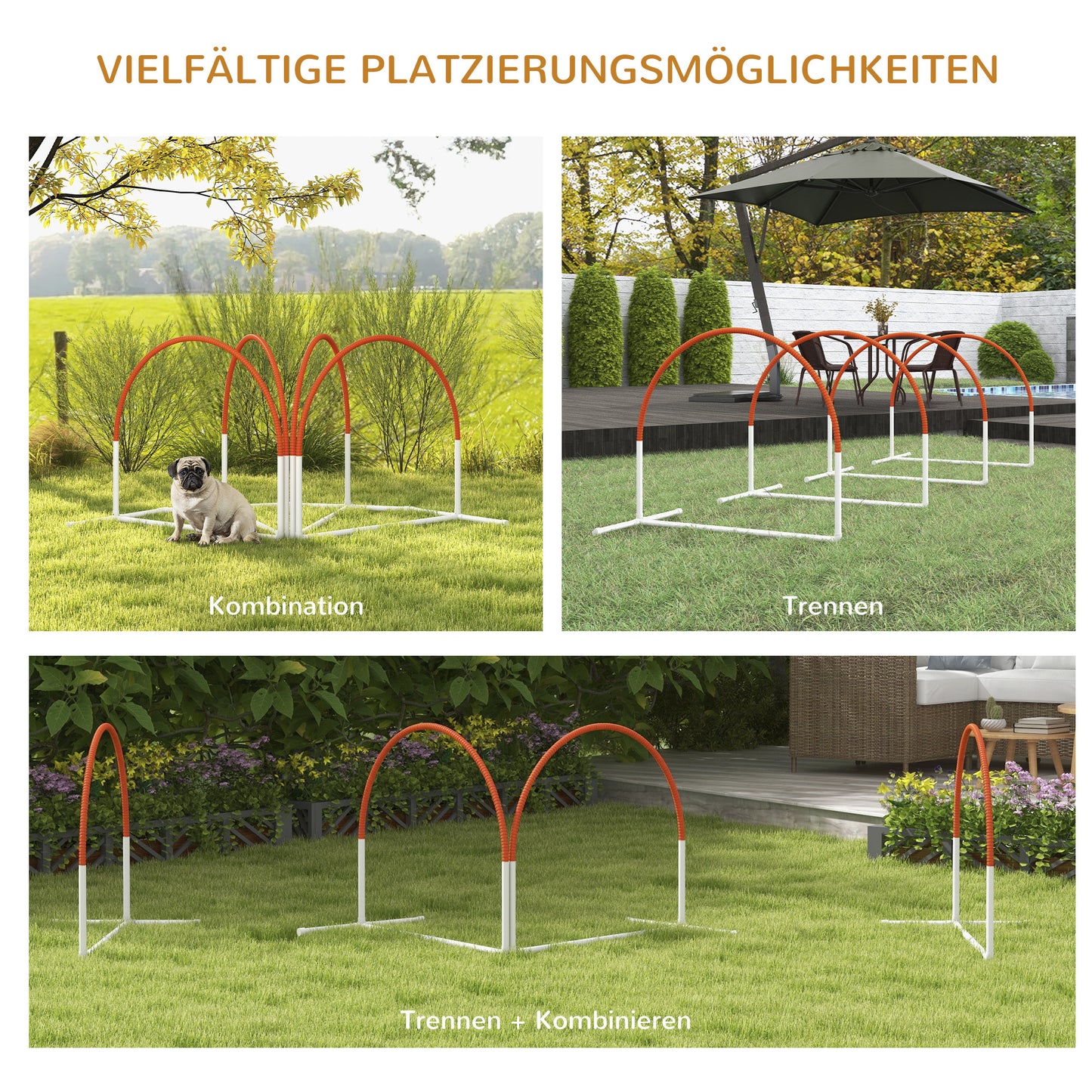 PawHut Agility-Set för Hunde, 4-teilig, inkl. Tragetasche, Kunststoff, 89x69x99 cm, Weiß+Orange