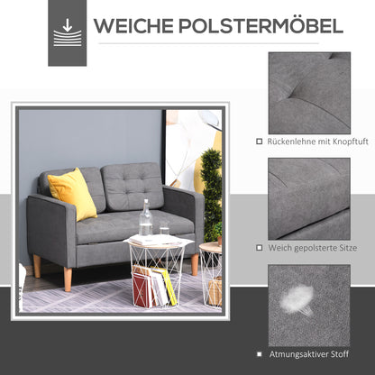 HOMCOM 2 Sitzer Sofa, Couch mit Stauraum, Holzbeine, Gepolsterter Polstersofa mit Samtoptik für Wohnzimmer, Schlafzimmer, 117x 62 x 78 cm, Grau