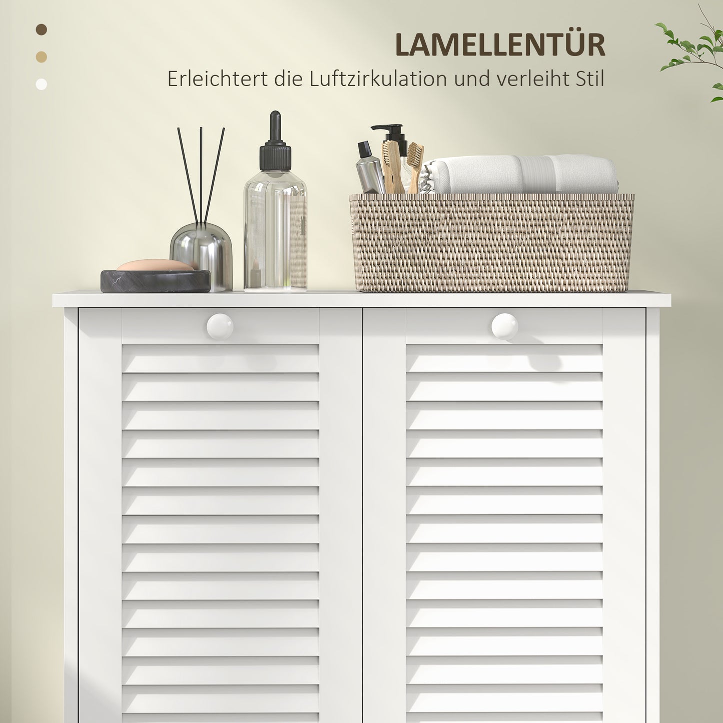 HOMCOM Wäscheschrank, 2 Kippbehälter für Wäsche, 2 Lamellentüren, 70 x 38 x 73 cm, Weiß