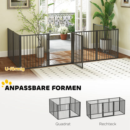 PawHut Welpenauslauf, Hundeauslauf, Welpengehege, 8 Paneele mit Tür, faltbarer och tragbarer Hundezaun, Stahl, Schwarz