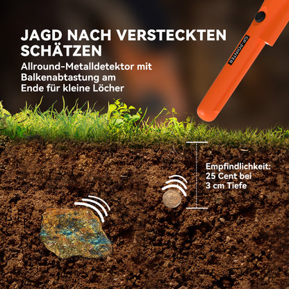 Outsunny Metalldetektor für Erwachsene, Tragbar Ortungsgerät mit LED Indicator, Wasserdicht Schnurlos Metallsuchgerät Orange