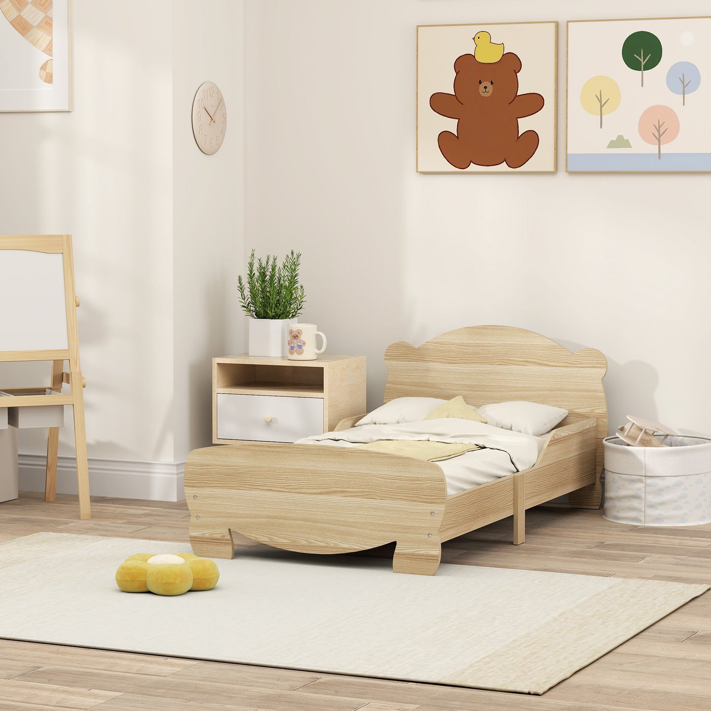AIYAPLAY Kinderbett Jugendbett Hausbett mit Bären-Design Spielbett für 3-6Jahre Kinder 143,5 x 80 x 55 cm Naturholz