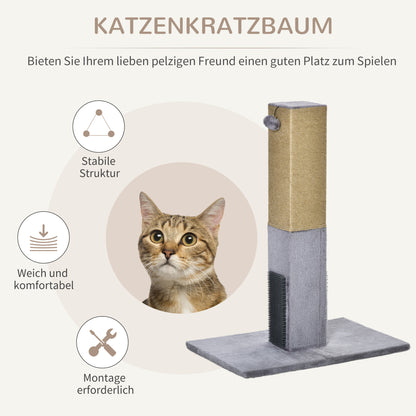 PawHut Kratzbaum für Katzen, Kratzsäule, 79 cm Katzenbaum mit Juteseil, inklusive Spielzeug, Plüsch, Grau