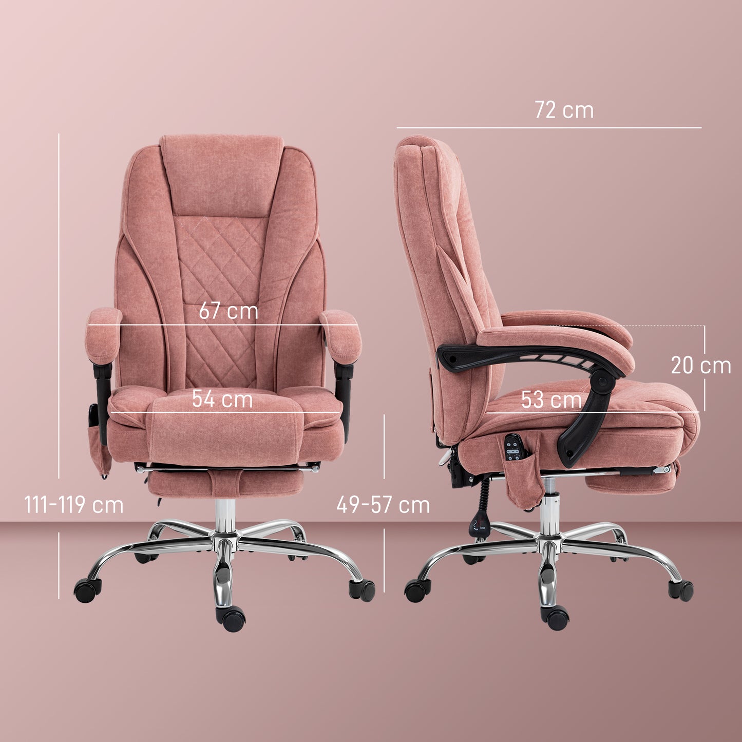 Vinsetto Ergonomischer Bürostuhl mit Massagefunktion, Fußstütze, drehbar, rollbar, Rosa