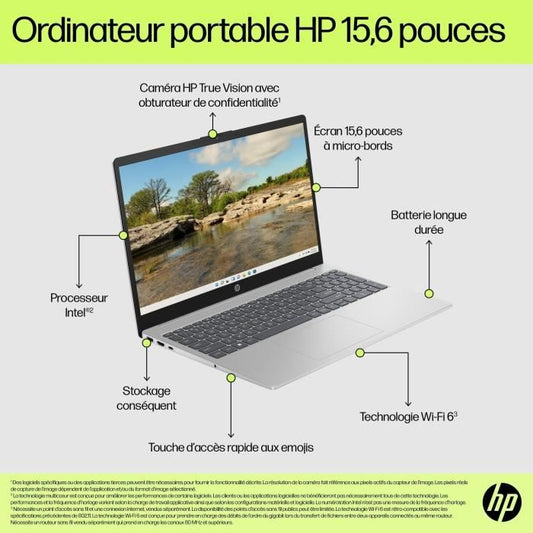 HP 15-fd0101nf Laptop PC - Windows 11 - 15.6 FHD - Core i3-N305 - 8GB RAM - 512GB SSD storage - AZERTY