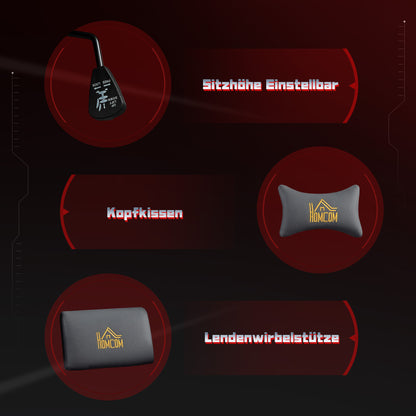 HOMCOM Ergonomischer Gaming-Stuhl mit 3D-Armlehnen, verstellbar, rollbarer Schreibtischstuhl mit Lendenstütze, Grau