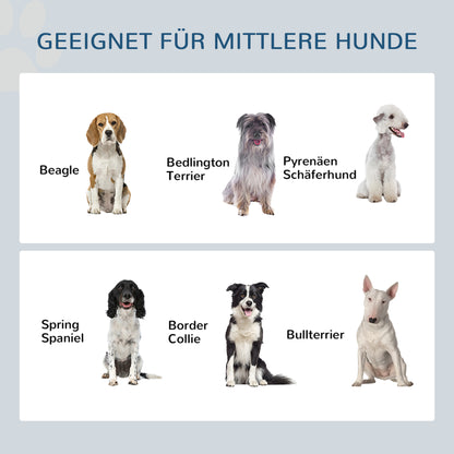 PawHut Erhöhte Fütterungsstation für Hunde, mit abnehmbarer Slow-Feeder-Matte, 2 Aluminiumschüsseln, Staurum, Weiß