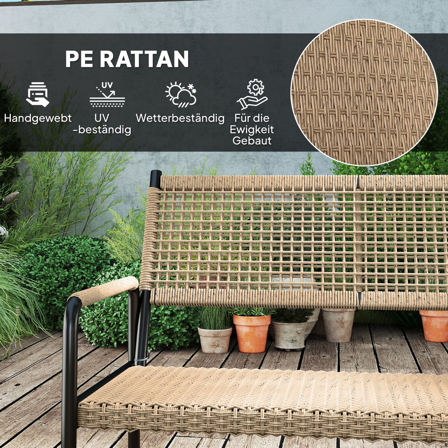 Outsunny Gartenmöbel Set från Polyrattan Lounge-Set mit 2er Sofa Sessel Glastisch Kissen für 4 Personen Dunkelgrau+Gelb