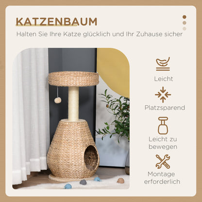 PawHut Katzenbaum Kratzbaum Kätzchen Möbel mit Katzenhöhle Ballspielzeug Sisal weiche Plüsch Höhe 82,5 cm Gelb
