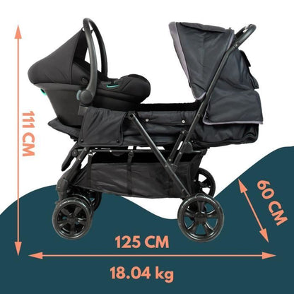 BAMBISOL Double Stroller - Fully equipped - Rain cover included - Easy folding