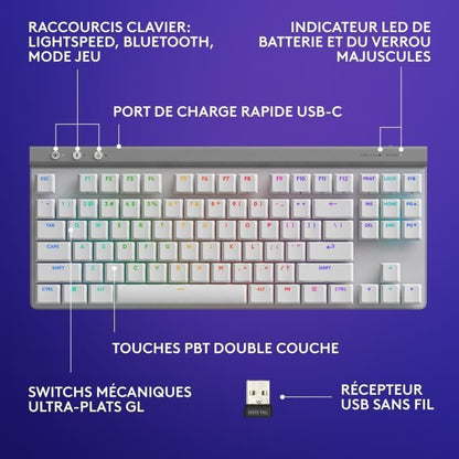Logitech G515 LIGHTSPEED Wireless Keyboard without Numeric Keypad (Brown Switch) - White