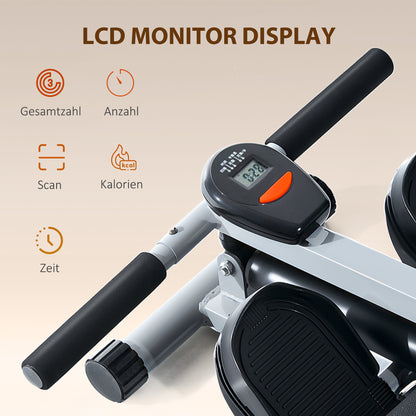 HOMCOM Rudergerät für Zuhause, Hydraulisches Fitness-Rudergerät mit LCD-Display, 12 Widerstandsstufen, Rudermaschine belastbar bis 100kg Fitnessgerät Trainingsgerät für das Ganzkörpertraining