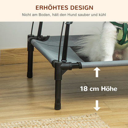 PawHut Erhöhtes Hundebett mit Baldachin, Haustierbett, Hundeliege outdoor mit Dach, Atmungsaktiv, Taftstoff für Camping Grau 76 x 61 x 73 cm