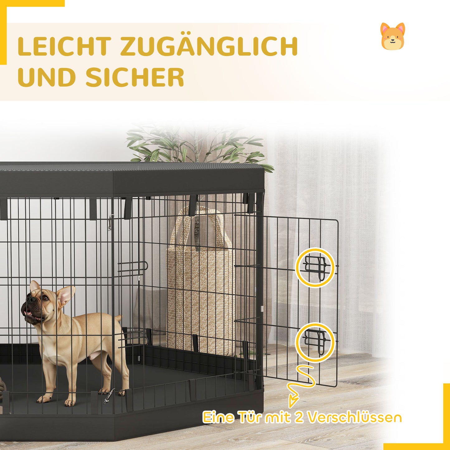 PawHut Welpenauslauf, 76 cm hoch/ca. 2,5 m², 8 Panele, Bodenplane, Kombi-Dachplane