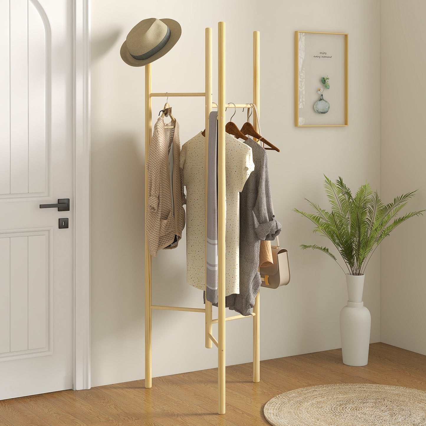 HOMCOM Kleiderständer, platzsparend, 5 kg Belastung, 62x52,5x160cm, Natur