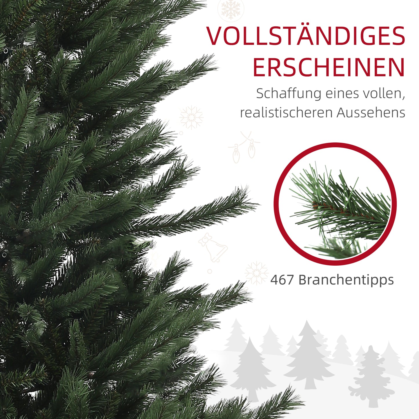 HOMCOM Weihnachtsbaum 180 cm, flammenhemmend, Metallfuß, 467 Spitzen, grün