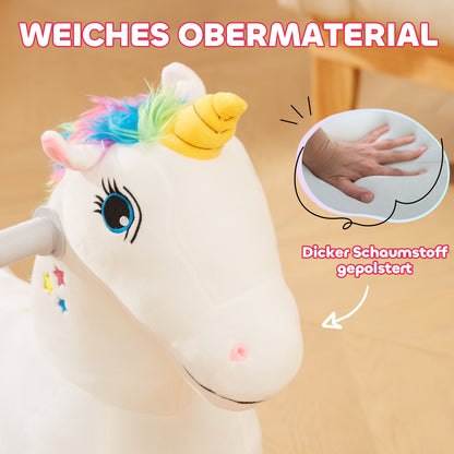 AIYAPLAY 6V Elektrisches Reiteinhorn für Kinder, Batteriebetrieb, Mit Musikfunktion und Vorwärtsbewegung, 18-36 Monate, Weiß