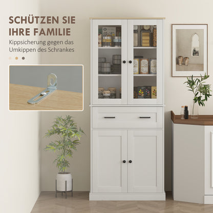 HOMCOM Küchenschrank, Buffet, Acrylfront, Schubladen, 76 x 40 x 182,5 cm, Cremeweiß