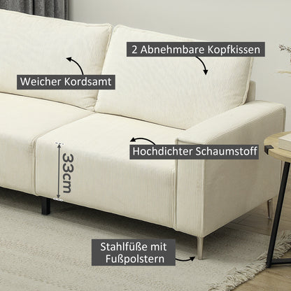 HOMCOM Modernes 3-Sitzer-Sofa, Weiche Couch mit Rückenkissen, Polstersofa für Wohnzimmer, Schlafzimmer, Homeoffice, Cremeweiß