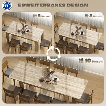HOMCOM Ausziehbarer Esstisch, von 180 auf 260 cm erweiterbar, für 6-10 Personen, Holz