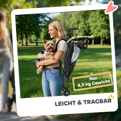 PawHut Haustierwagen, Sicherheitsleinen, Netzfenster, 76L x 44B x 103H cm, Hellgrau