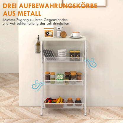 HOMCOM Nischenwagen Mehrzweckwagen Küchenwagen, 3 Regale, Haken, 58 cm x 18,5 cm x 87 cm, Weiß
