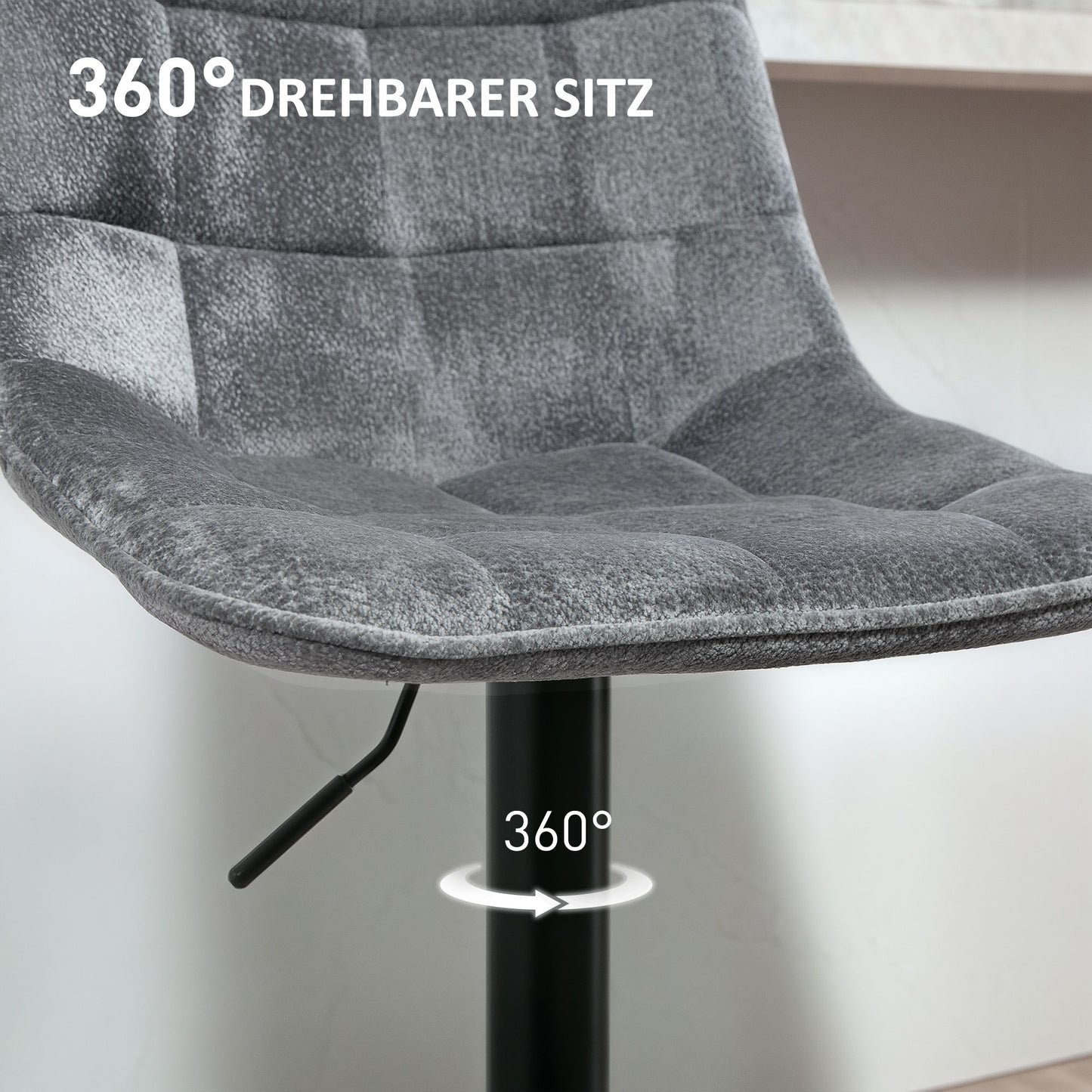 HOMCOM Moderner Barhocker, 2er-Set drehbare Barstühle mit Rückenlehne, höhenverstellbar, mit Fußstütze, gepolstert, Dunkelgrau