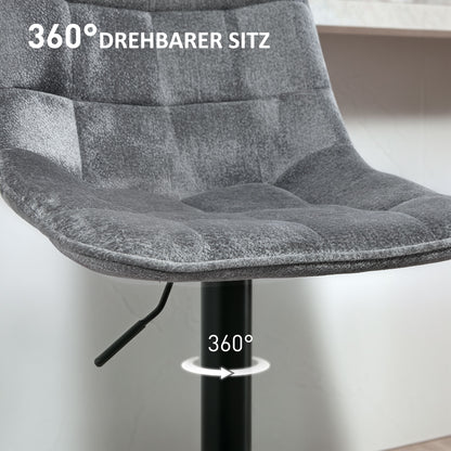 HOMCOM Moderner Barhocker, 2er-Set drehbare Barstühle mit Rückenlehne, höhenverstellbar, mit Fußstütze, gepolstert, Dunkelgrau