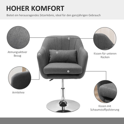 HOMCOM Drehstuhl, höhenverstellbarer Bürostuhl, leinenartiges Polyester, Metall, 60 x 60 x 79-91 cm, Dunkelgrau