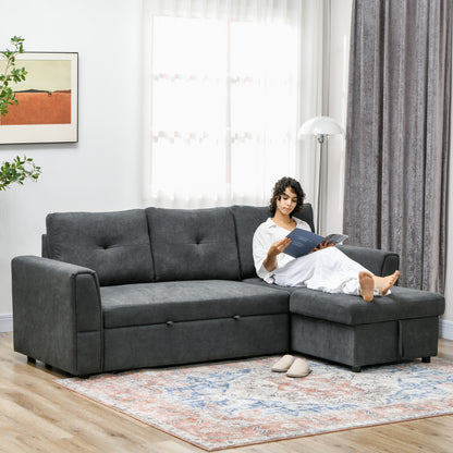HOMCOM 3-Sitzer-Sofa mit Bettfunktion, Schlafsofa mit Chaiselongue, Polstersofa, Dunkelgrau