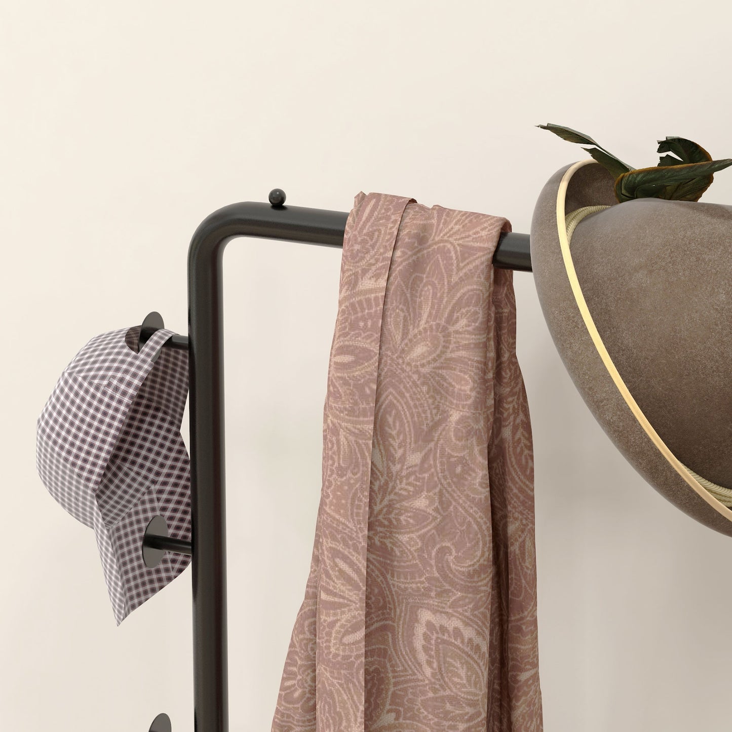 HOMCOM Garderobenständer, Kleiderstange mit Stoppern, 3 Haken, Ablagefach, Kunststeinsockel, Schwarz