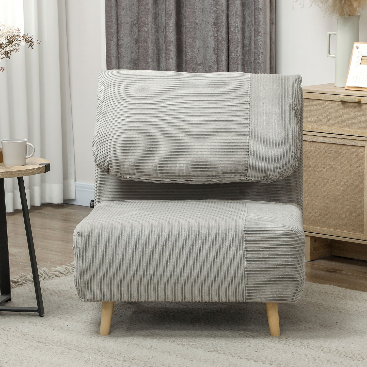 HOMCOM 2-in-1 Schlafsessel Gästebett, verstellbare Kopfstütze Cord-Optik 82 cm x 8 cm x 83 cm Grau